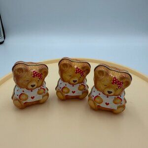 3 Vintage Hallmark Valentine's Bear Holiday Trinket Box Tins Very good cond.2.5"